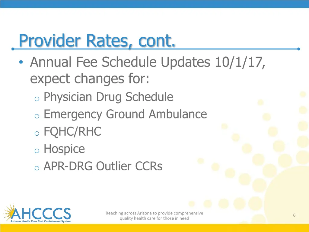 provider rates cont annual fee schedule updates