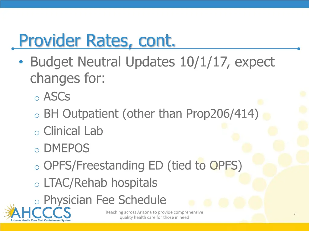 provider rates cont budget neutral updates