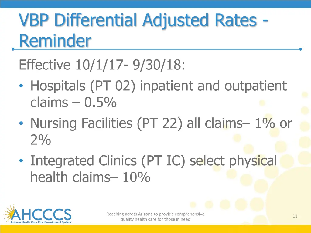 vbp differential adjusted rates reminder