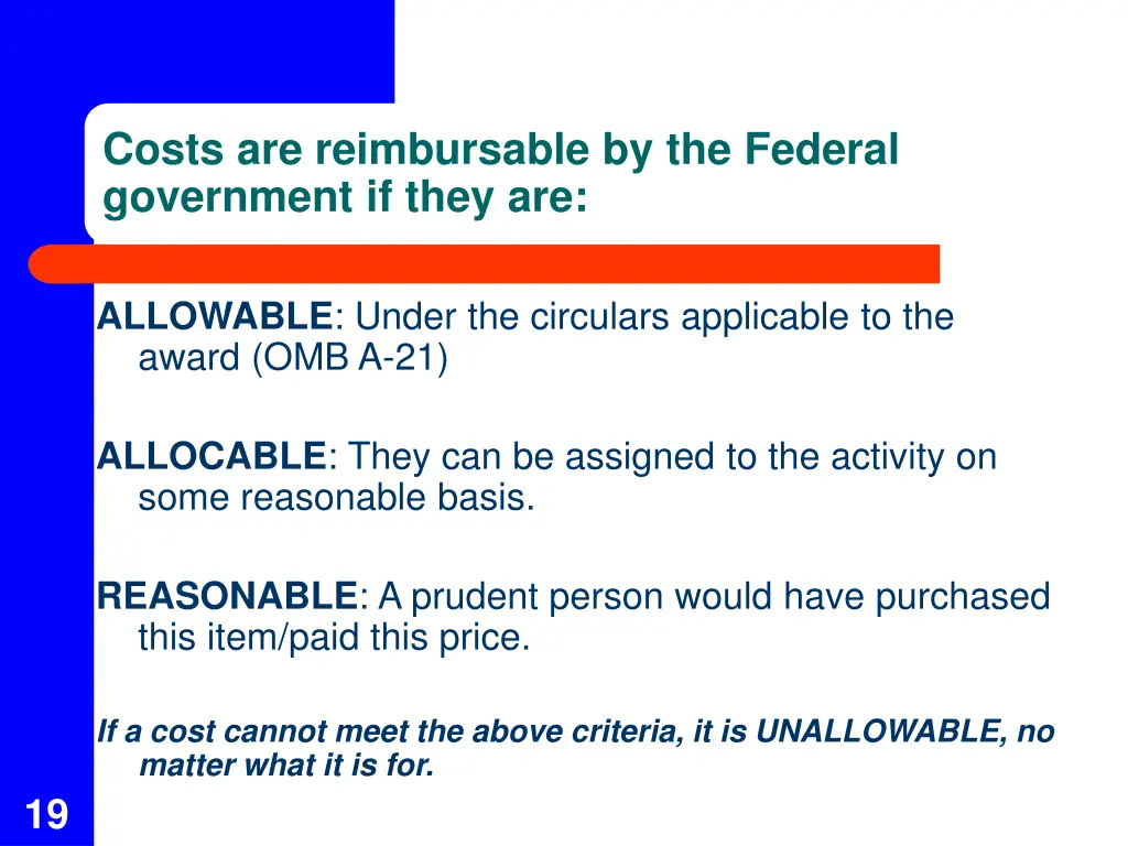costs are reimbursable by the federal government
