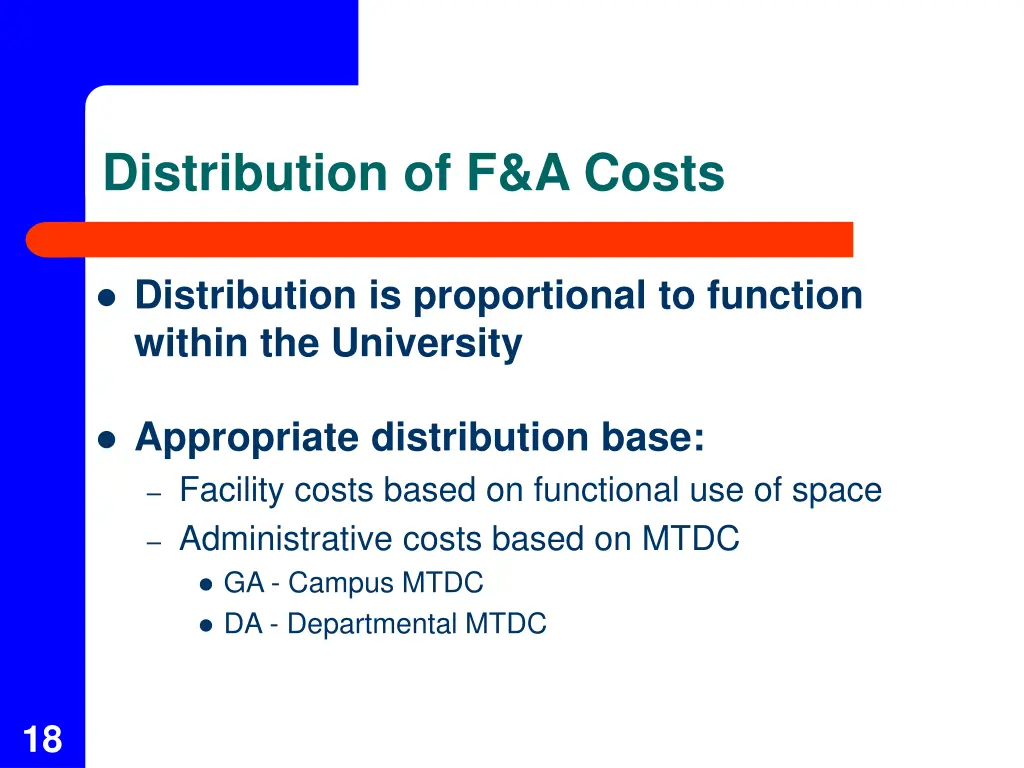 distribution of f a costs
