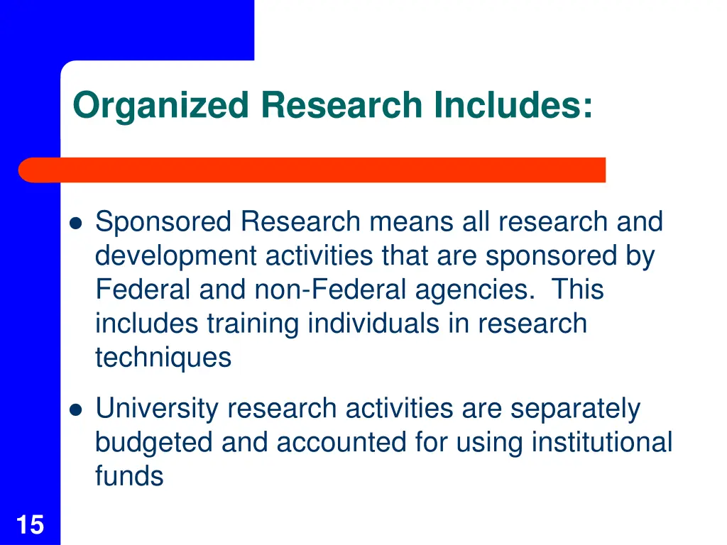 organized research includes