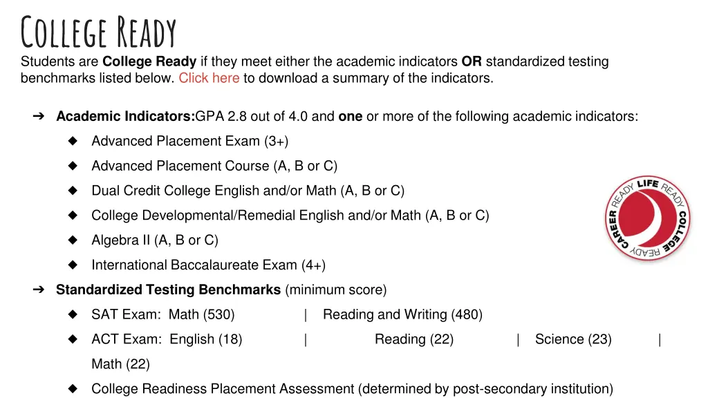 college ready students are college ready if they