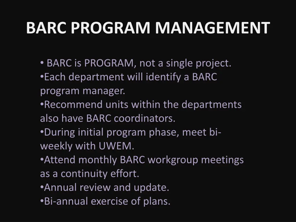 barc program management