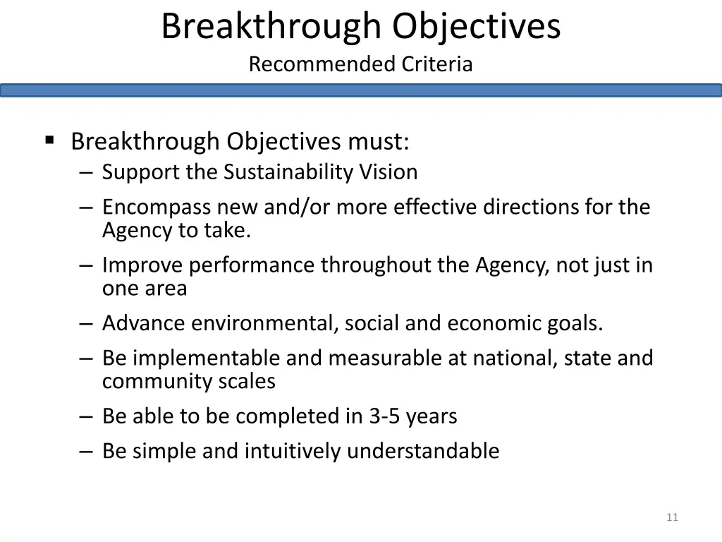 breakthrough objectives recommended criteria