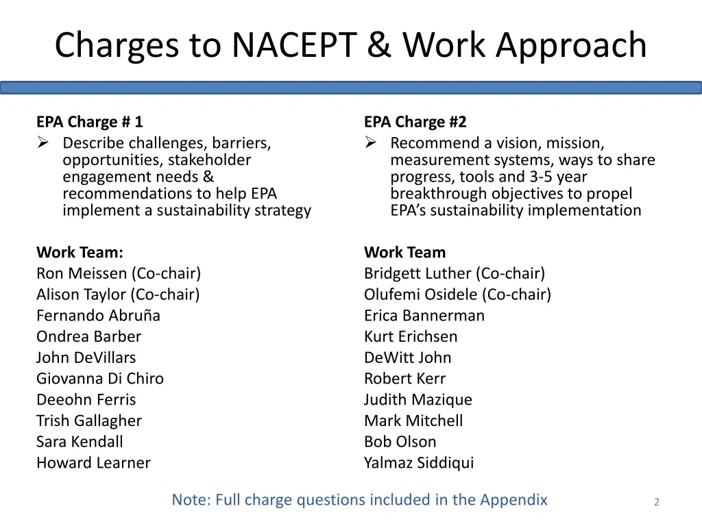 charges to nacept work approach