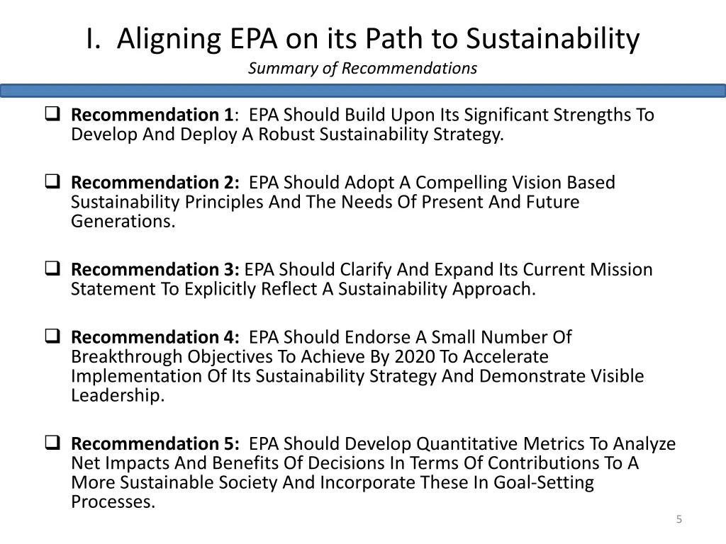 i aligning epa on its path to sustainability