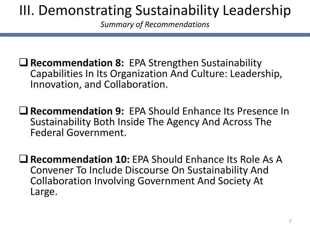 iii demonstrating sustainability leadership