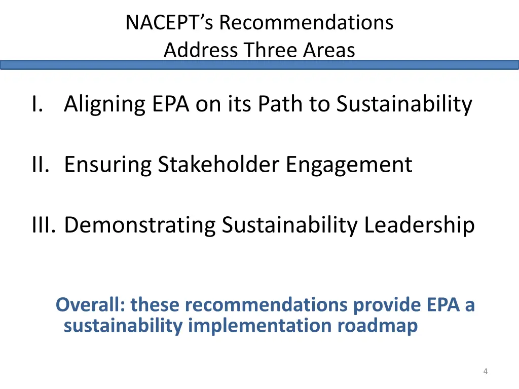 nacept s recommendations address three areas