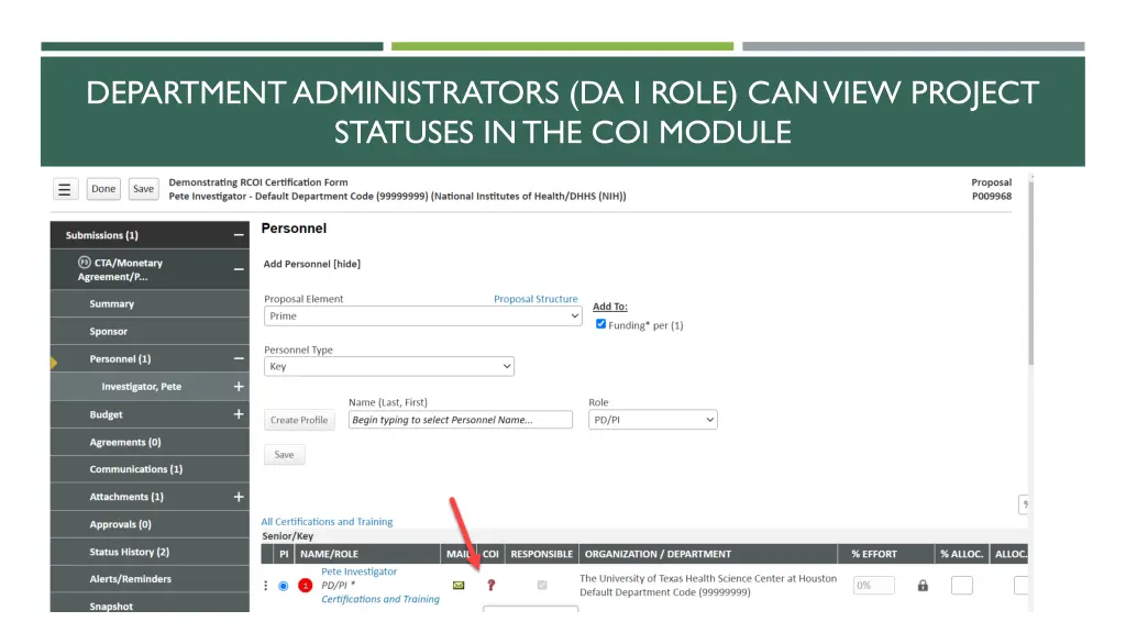 department administrators da i role can view