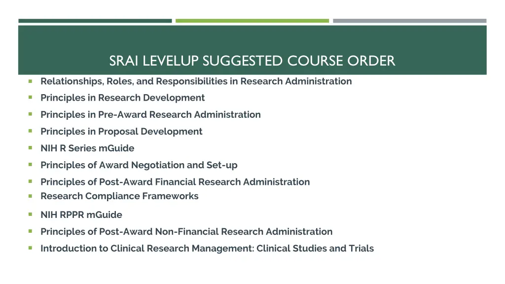 srai levelup suggested course order