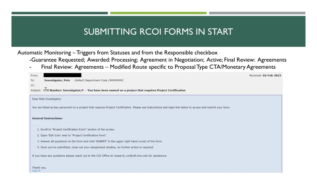 submitting rcoi forms in start 2
