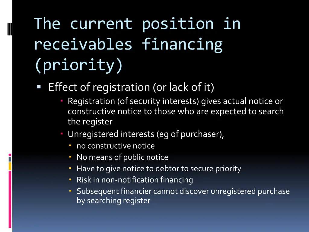the current position in receivables financing 2