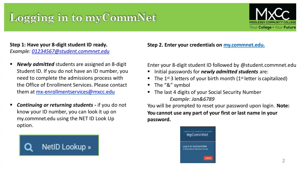 logging in to mycommnet