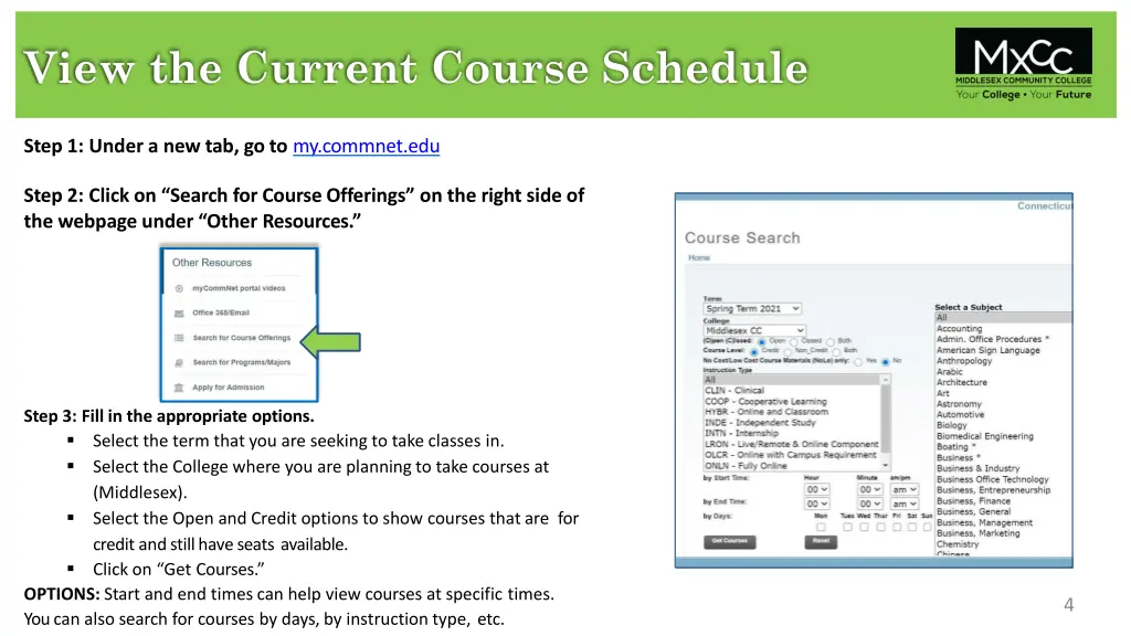view the current course schedule