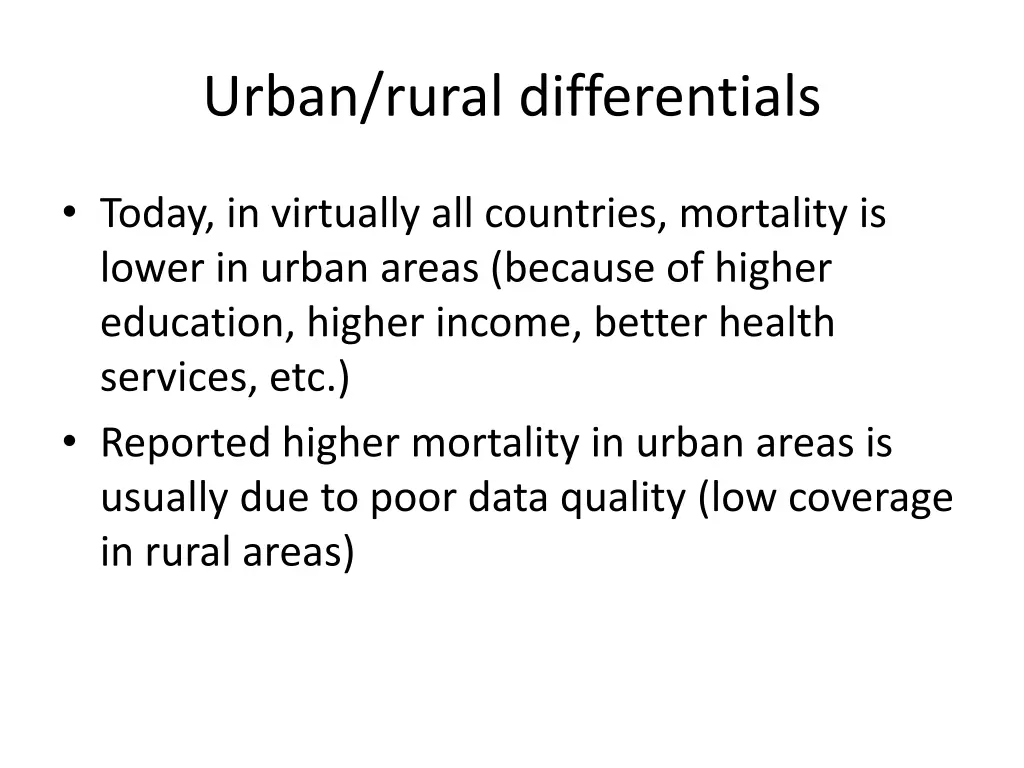 urban rural differentials