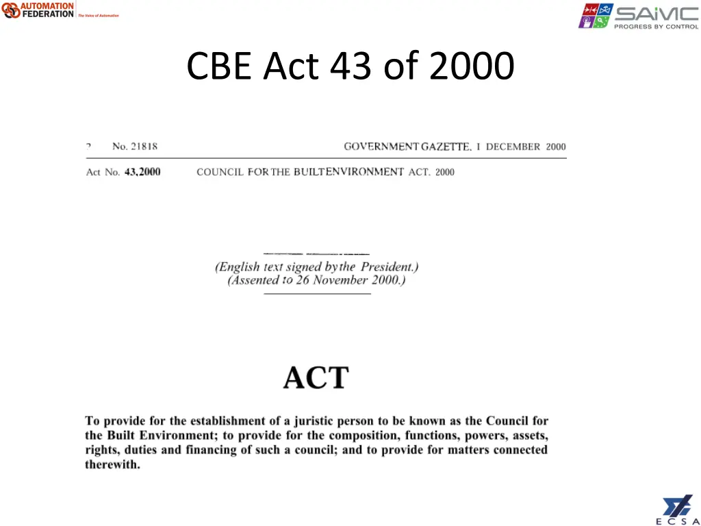 cbe act 43 of 2000
