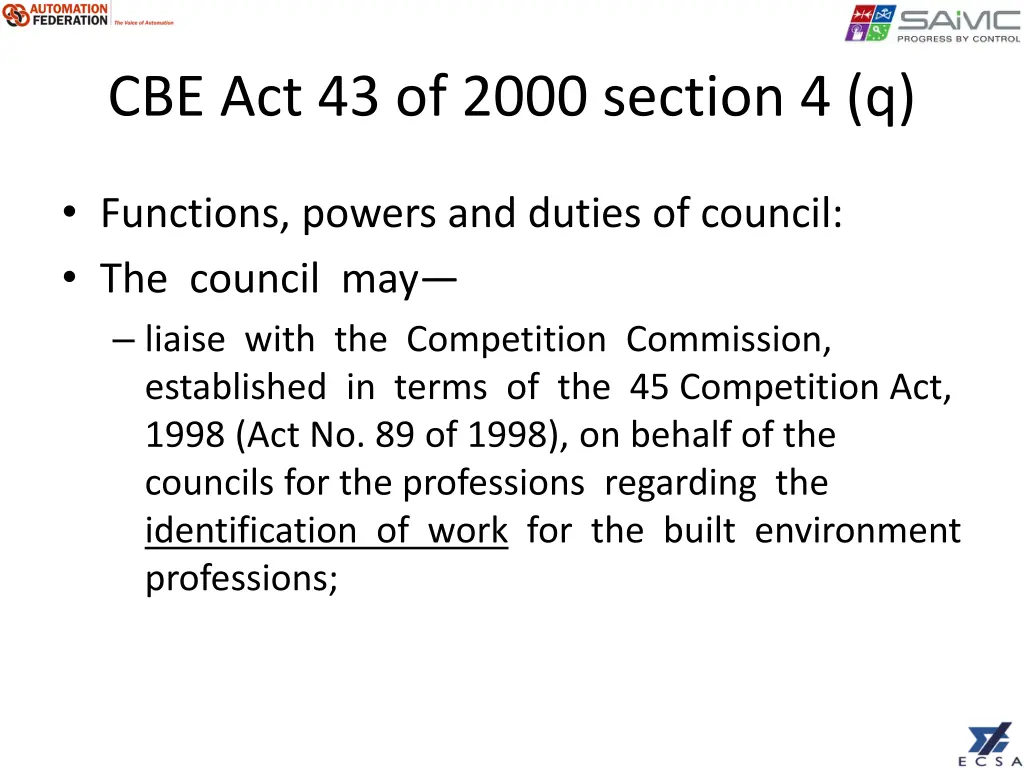 cbe act 43 of 2000 section 4 q