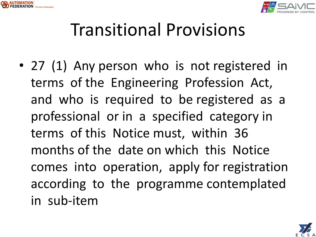 transitional provisions