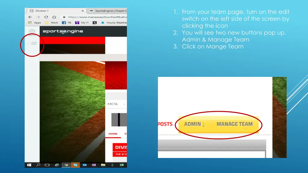 1 from your team page turn on the edit switch
