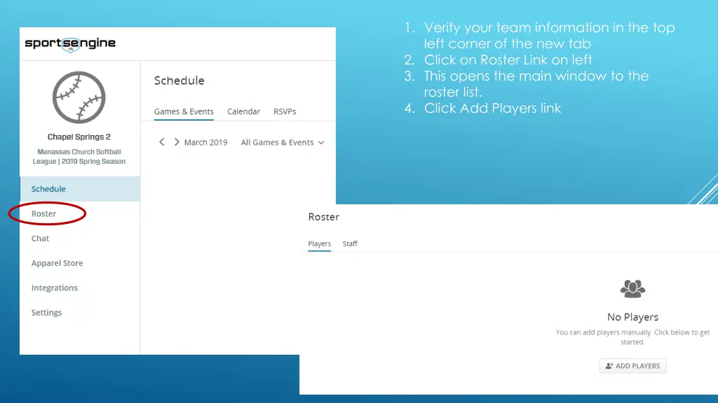 1 verify your team information in the top left