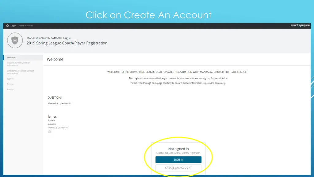 click on create an account