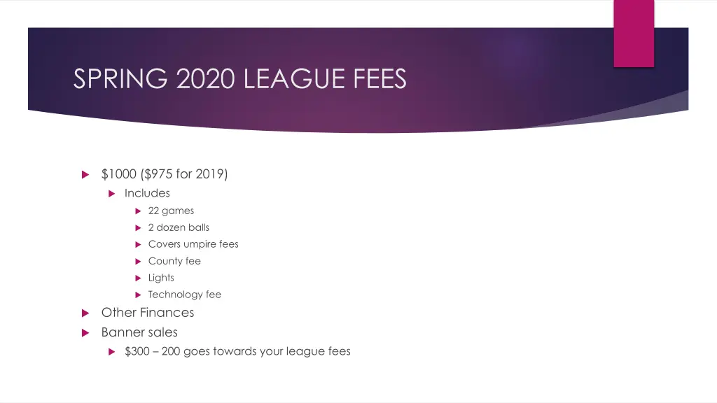 spring 2020 league fees