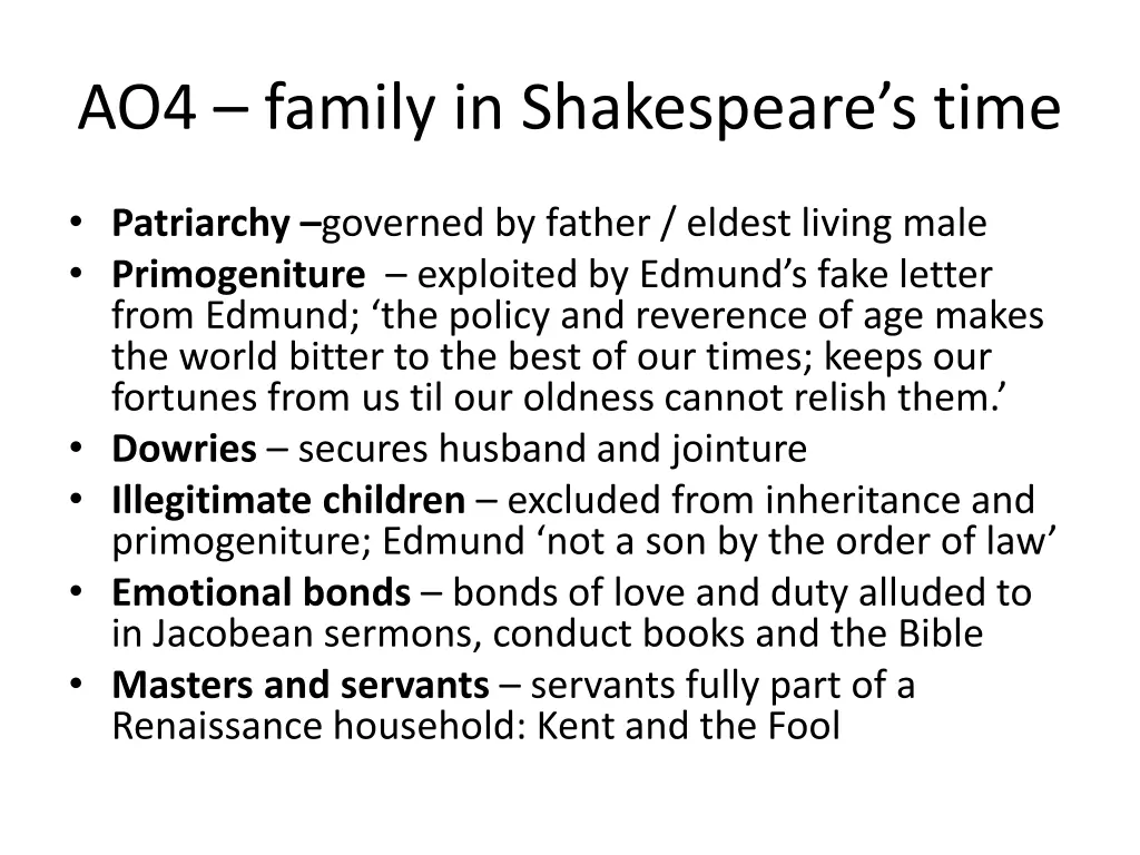 ao4 family in shakespeare s time