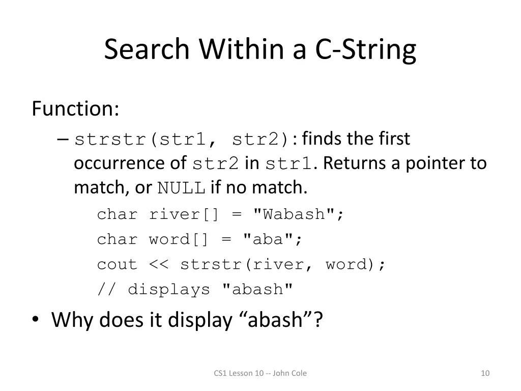 search within a c string