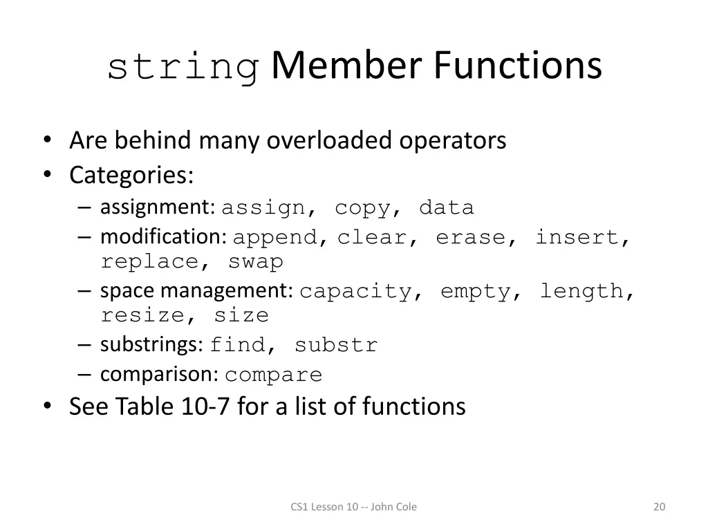 string member functions