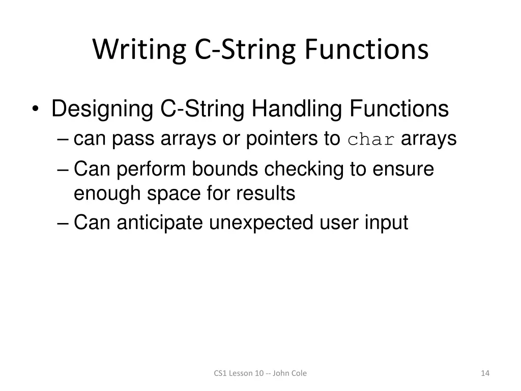 writing c string functions