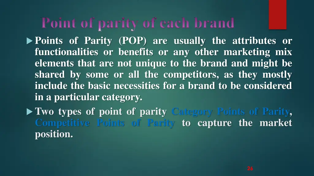 point of parity of each brand