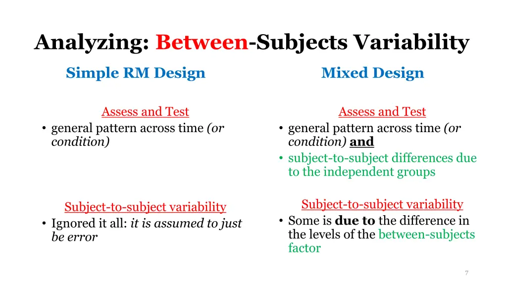 analyzing between subjects variability