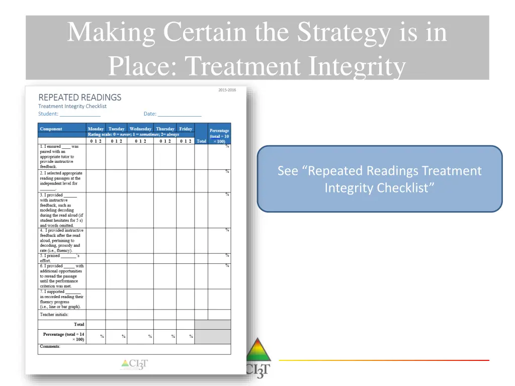 making certain the strategy is in place treatment