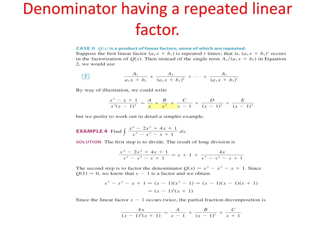 denominator having a repeated linear factor