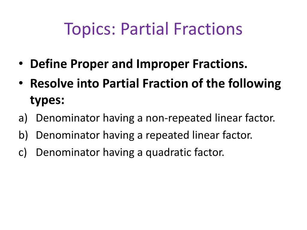topics partial fractions
