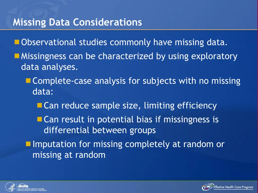 missing data considerations
