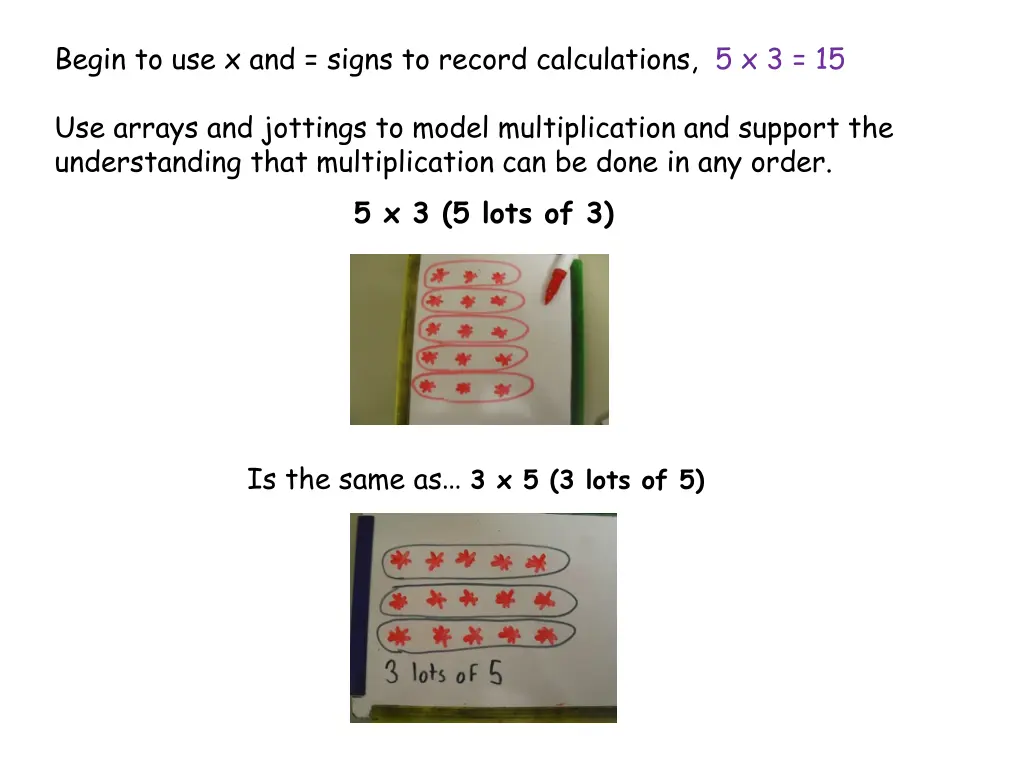 begin to use x and signs to record calculations