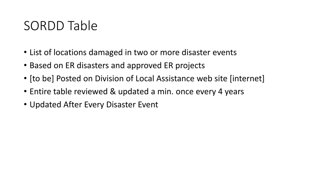 sordd table
