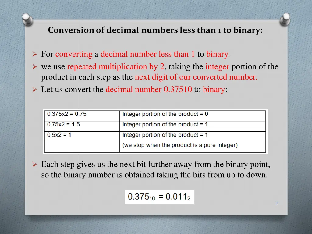 conversion of decimal numbers less than