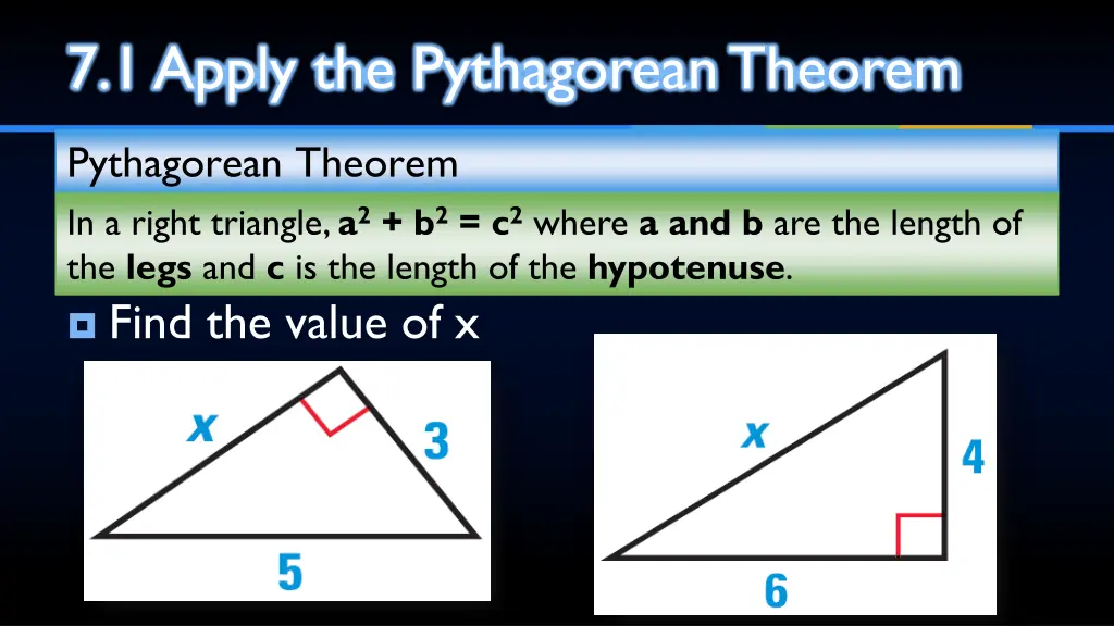 7 1 apply the pythagorean theorem