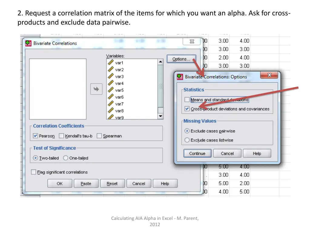 2 request a correlation matrix of the items