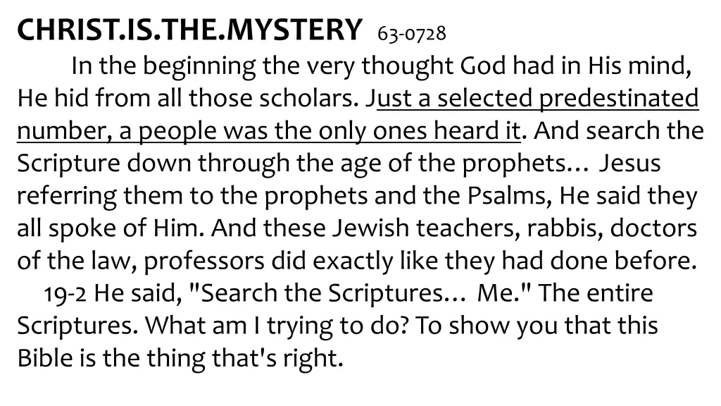 christ is the mystery 63 0728 in the beginning