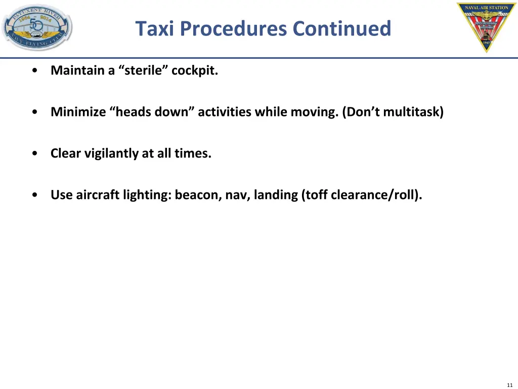 taxi procedures continued