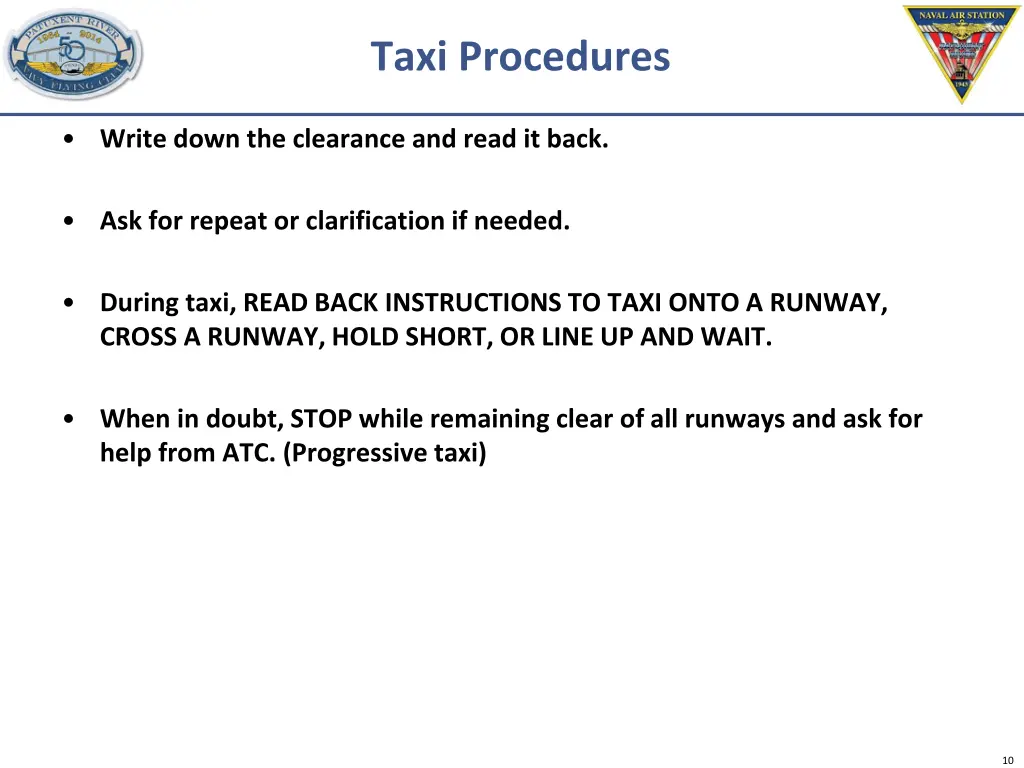 taxi procedures