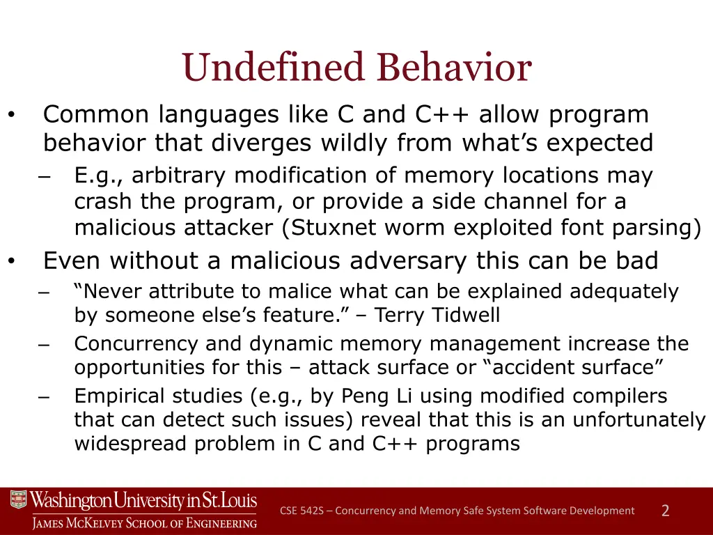 undefined behavior common languages like
