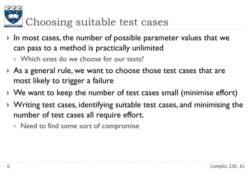 choosing suitable test cases