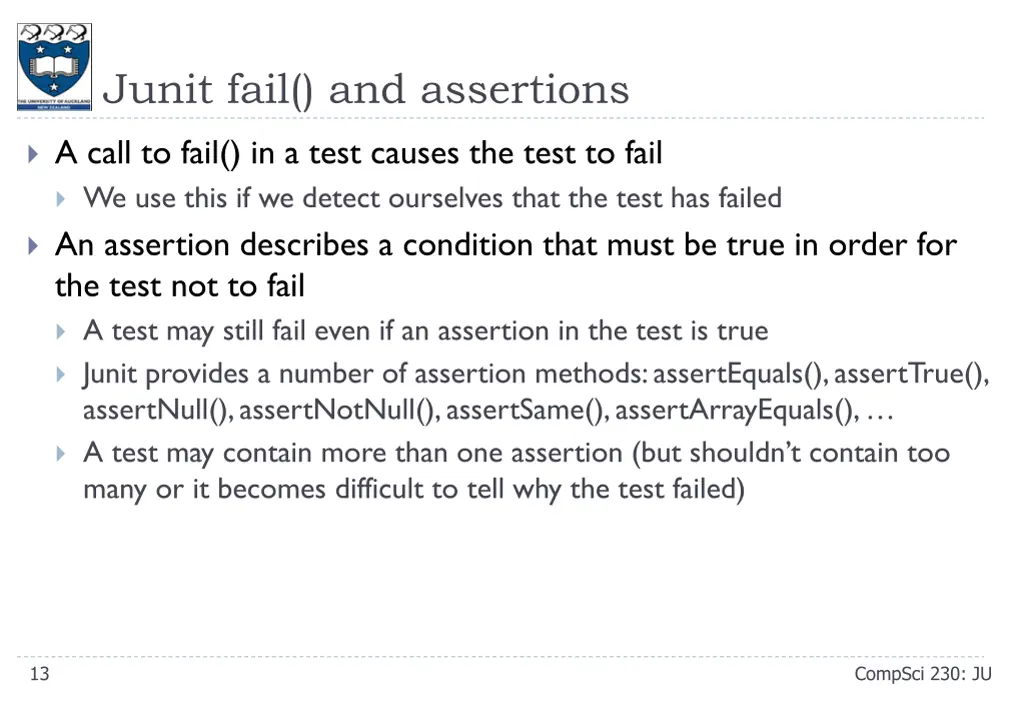 junit fail and assertions