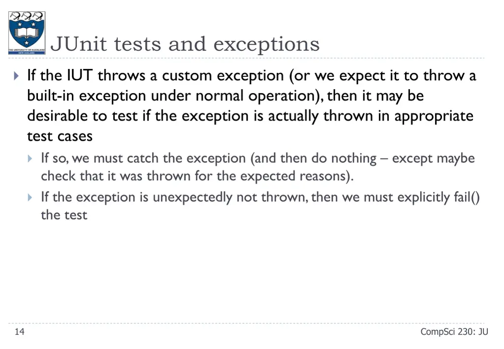 junit tests and exceptions