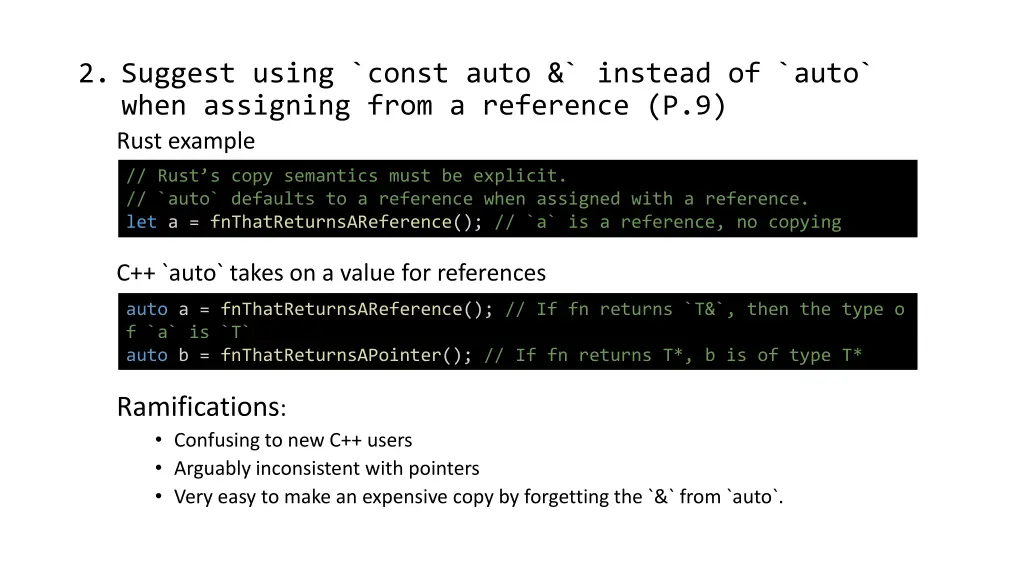 2 suggest using const auto instead of auto when